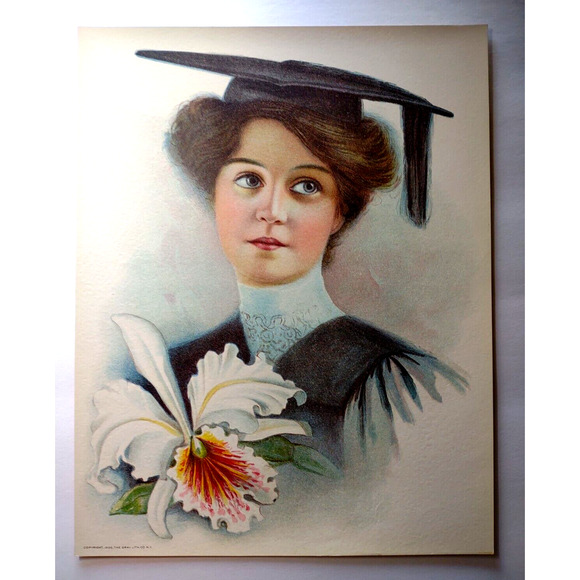 Victorian Art Print Women Graduate School Iris Flower Lithograph 1906 Original - Picture 7 of 7